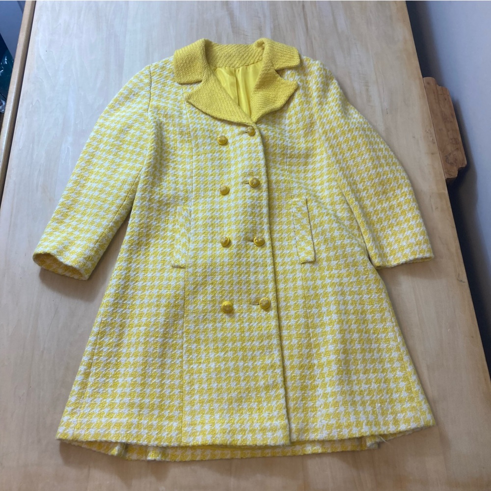 Vintage 60s/70s Yellow+White Tweed Houndstooth Peacoat Easter